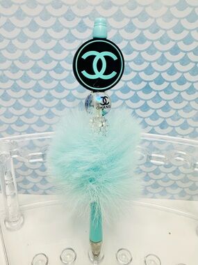 CC Aqua Pom Pom Pen with Logo Charm and refill